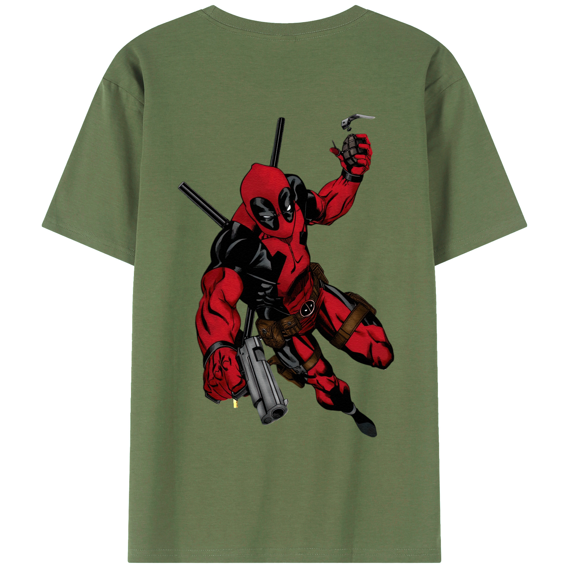 （画像用） Deadpool デッドプール 綿100％ メンズ半袖Tシャツ（バックプリント） 通気性